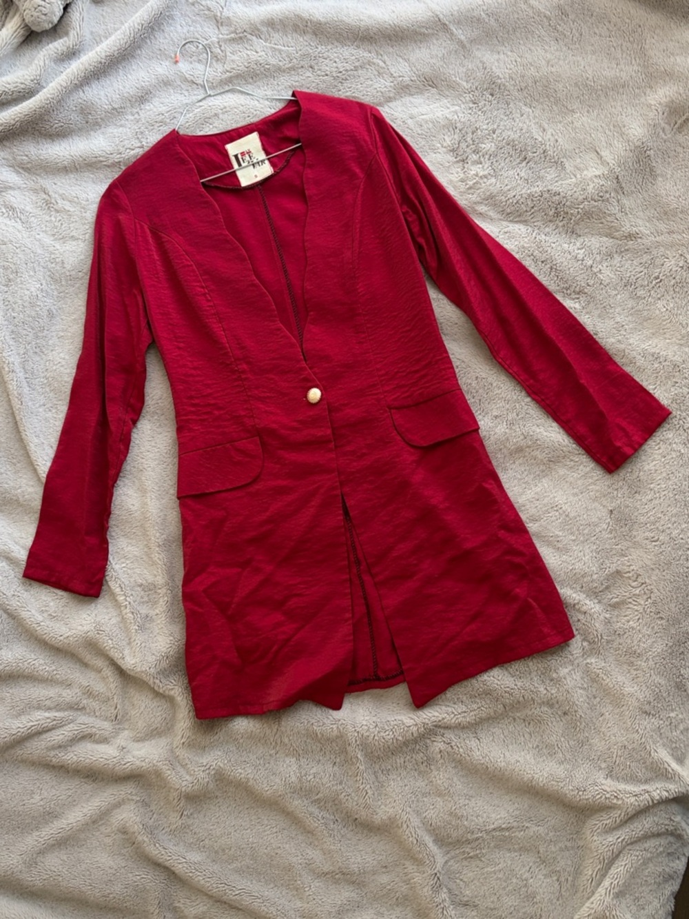 Lee Red Long-Sleeve Coat with Gold Button Accent